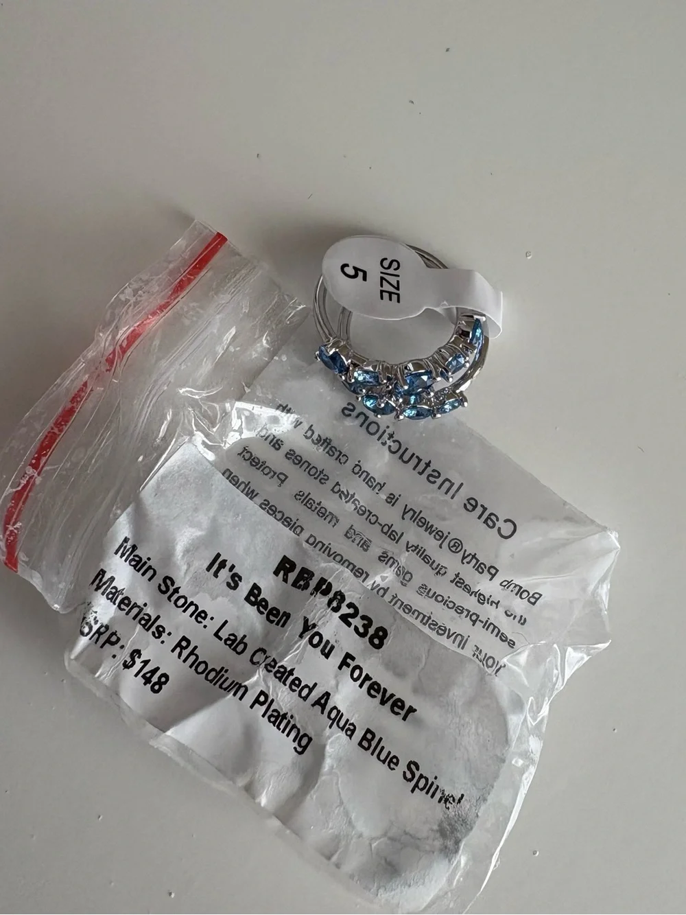Bomb Party It’s Been You Forever Ring RBP8238 Aqua Blue Spinel Rhodium Plating